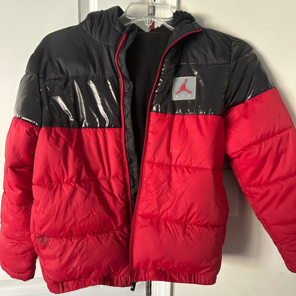 Jordan Puffer Jacket with Hood and Reflective Details; Gently worn
